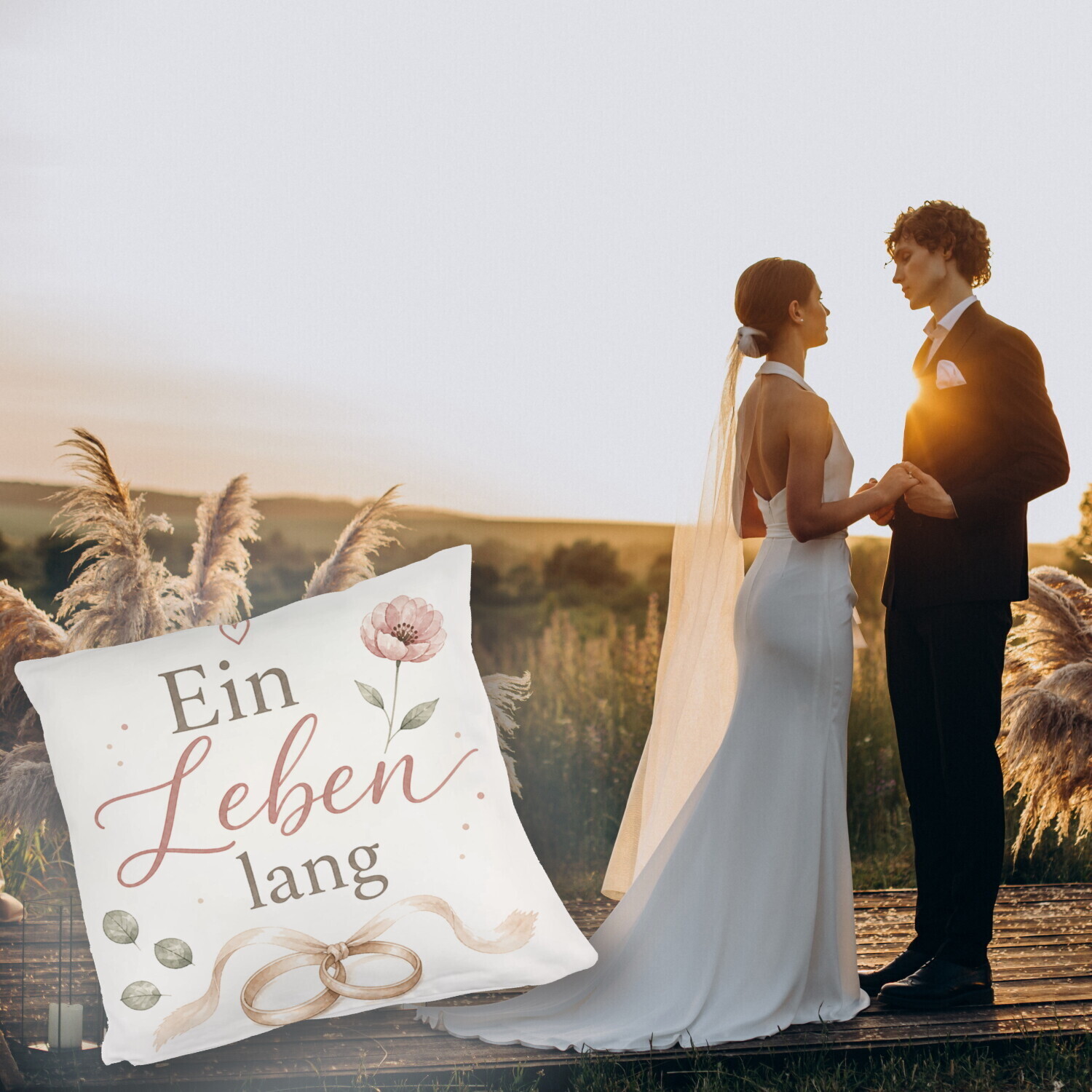 Kuschelkissen Ein Leben lang - Dekokissen mit Herz und Ringen – Ansicht 5
