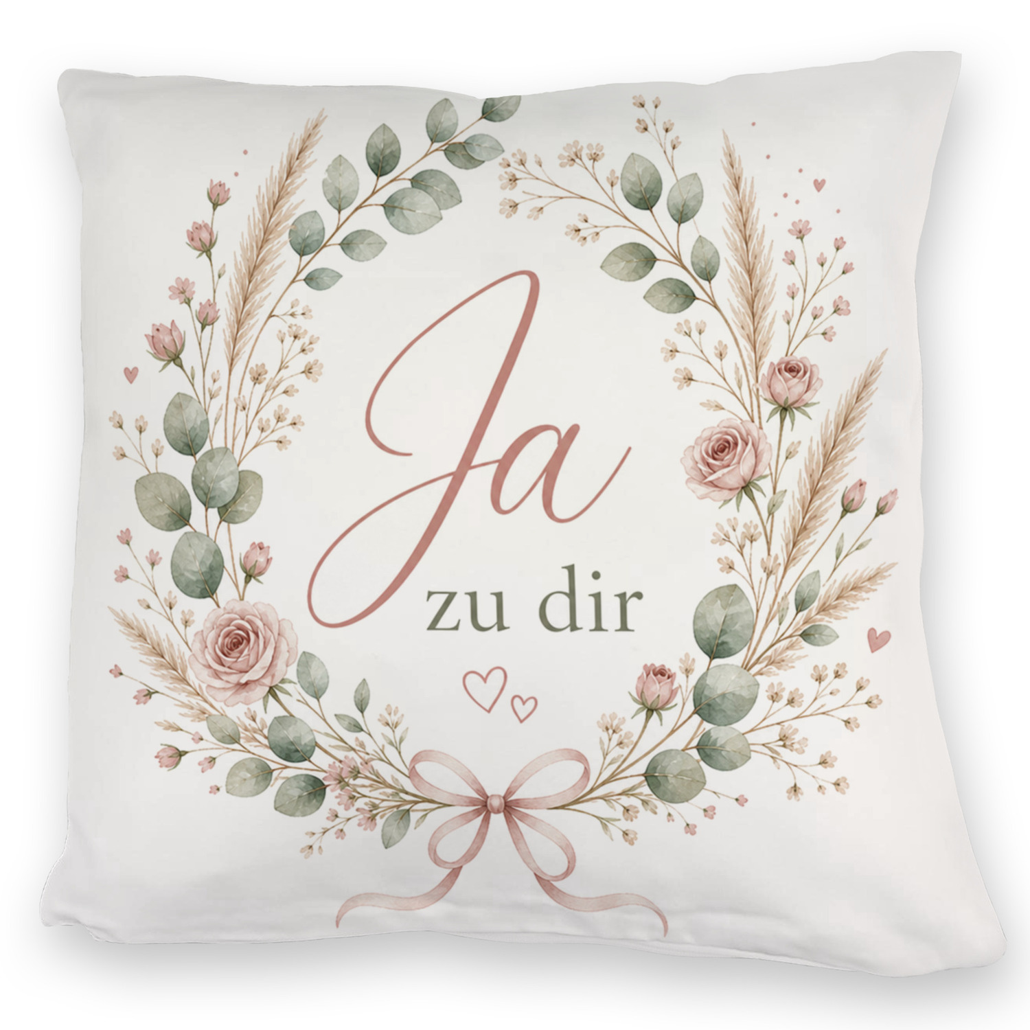 Kuschelkissen Ja zu dir - Dekokissen mit floralem Kranz