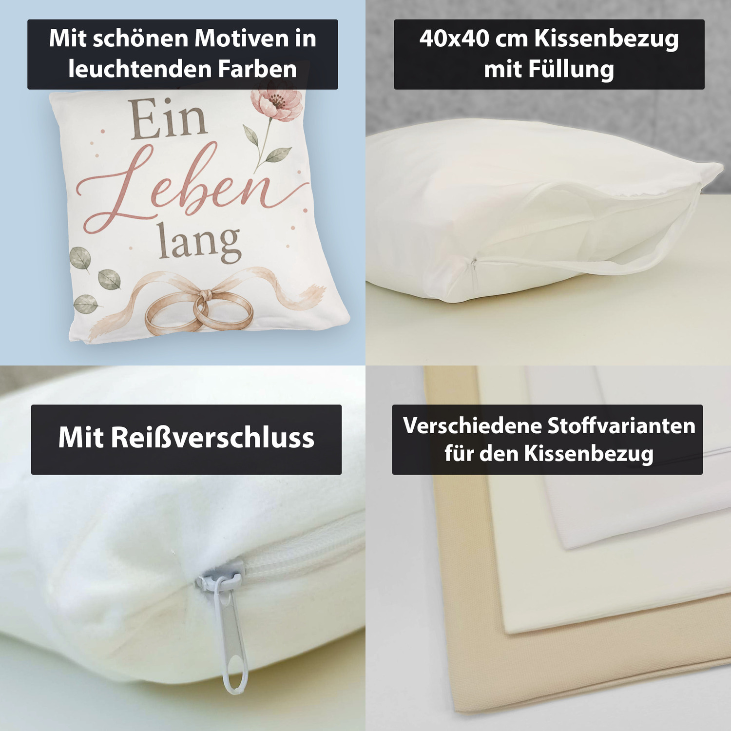 Kuschelkissen Ein Leben lang - Dekokissen mit Herz und Ringen – Ansicht 4