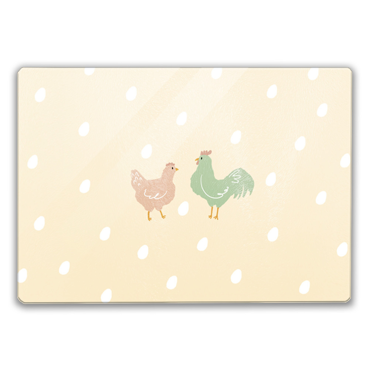 Huhn und Hahn Schneidebrett aus Glas