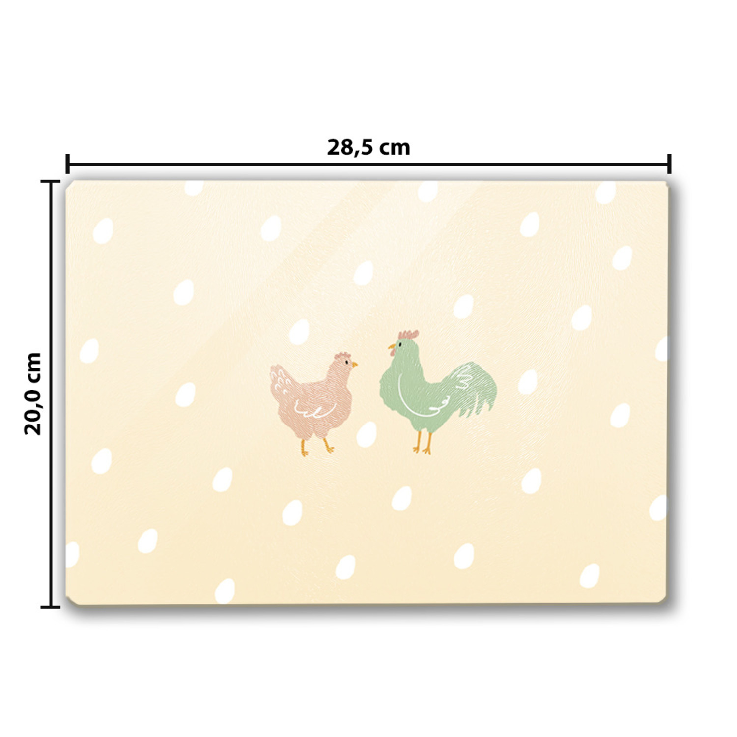 Huhn und Hahn Schneidebrett aus Glas