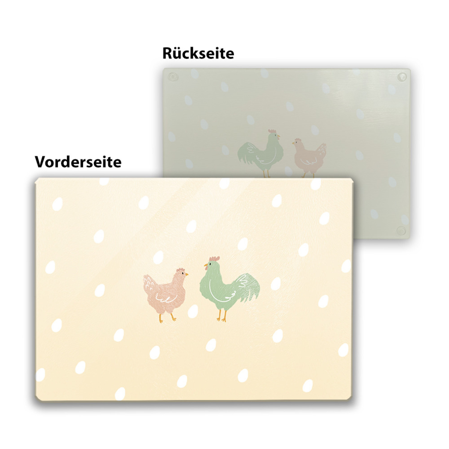 Huhn und Hahn Schneidebrett aus Glas