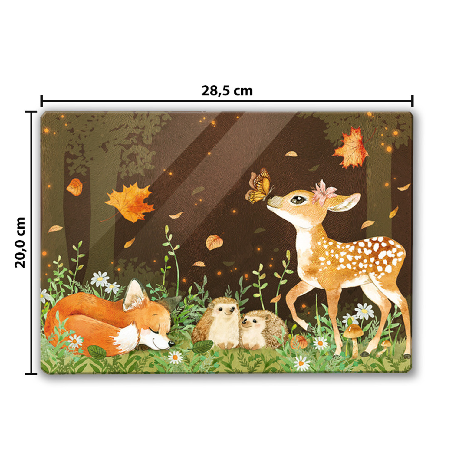 Tiere des Waldes Schneidebrett aus Glas im Aquarell-Stil