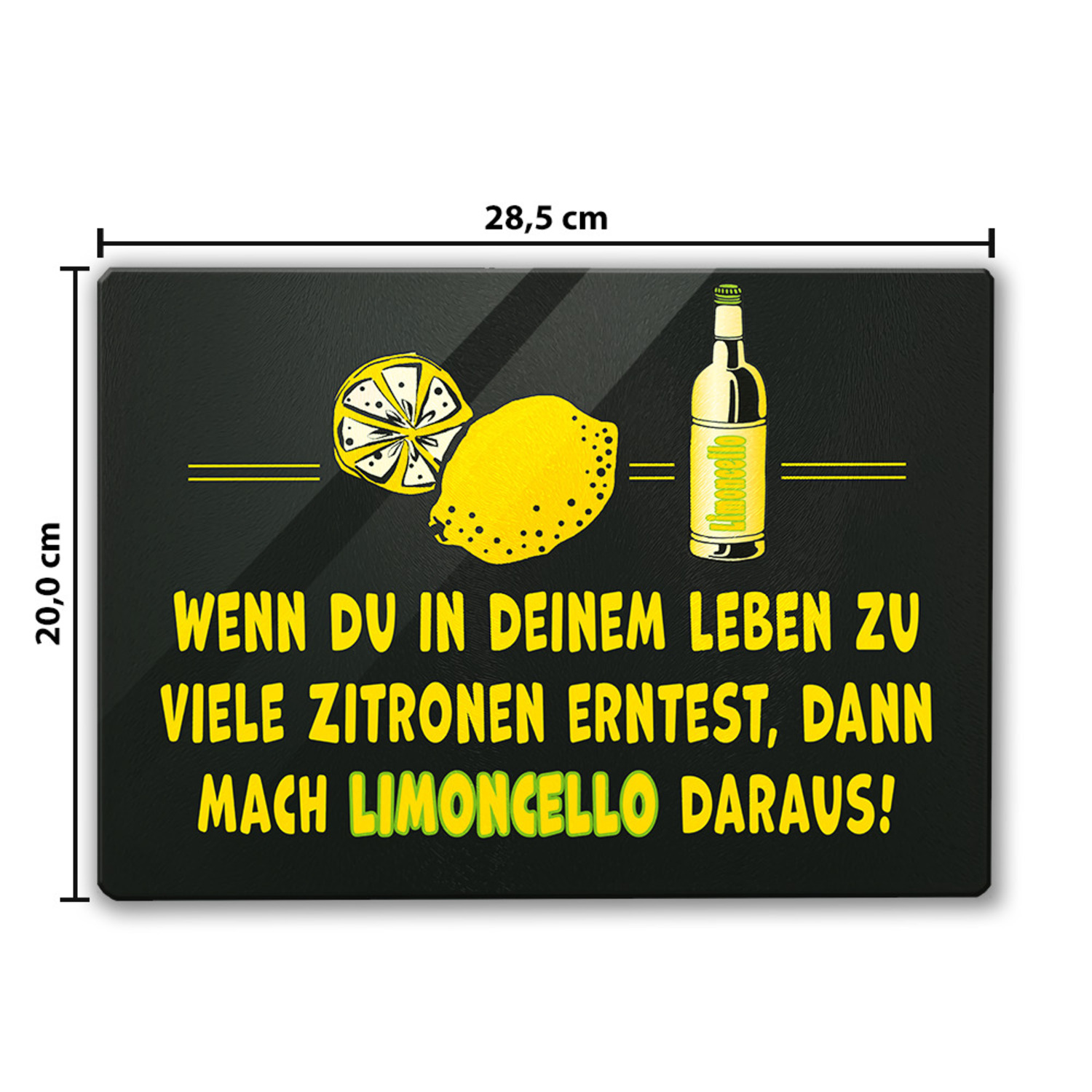Limoncello Schneidebrett aus Glas aus Glas mit Spruch Mach Limoncello aus