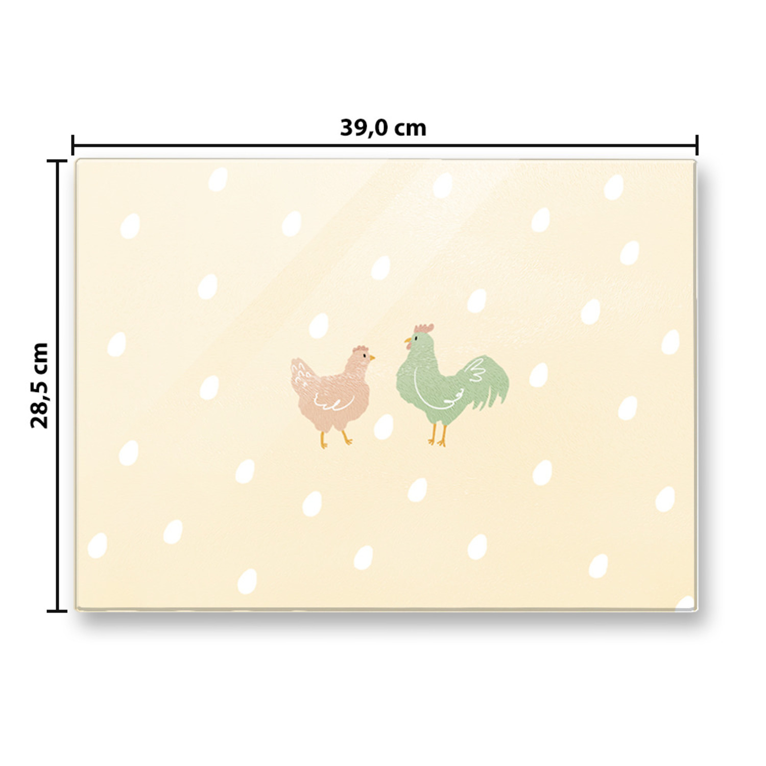 Huhn und Hahn Schneidebrett aus Glas