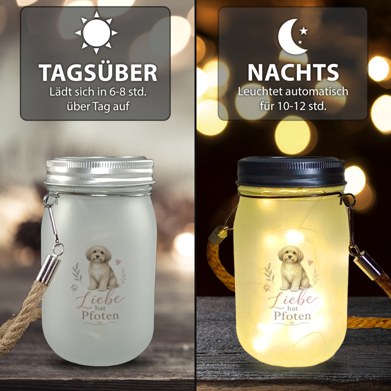Solarlicht Liebe hat Pfoten - dekoratives Licht mit Pfotenmotiv – Ansicht 3