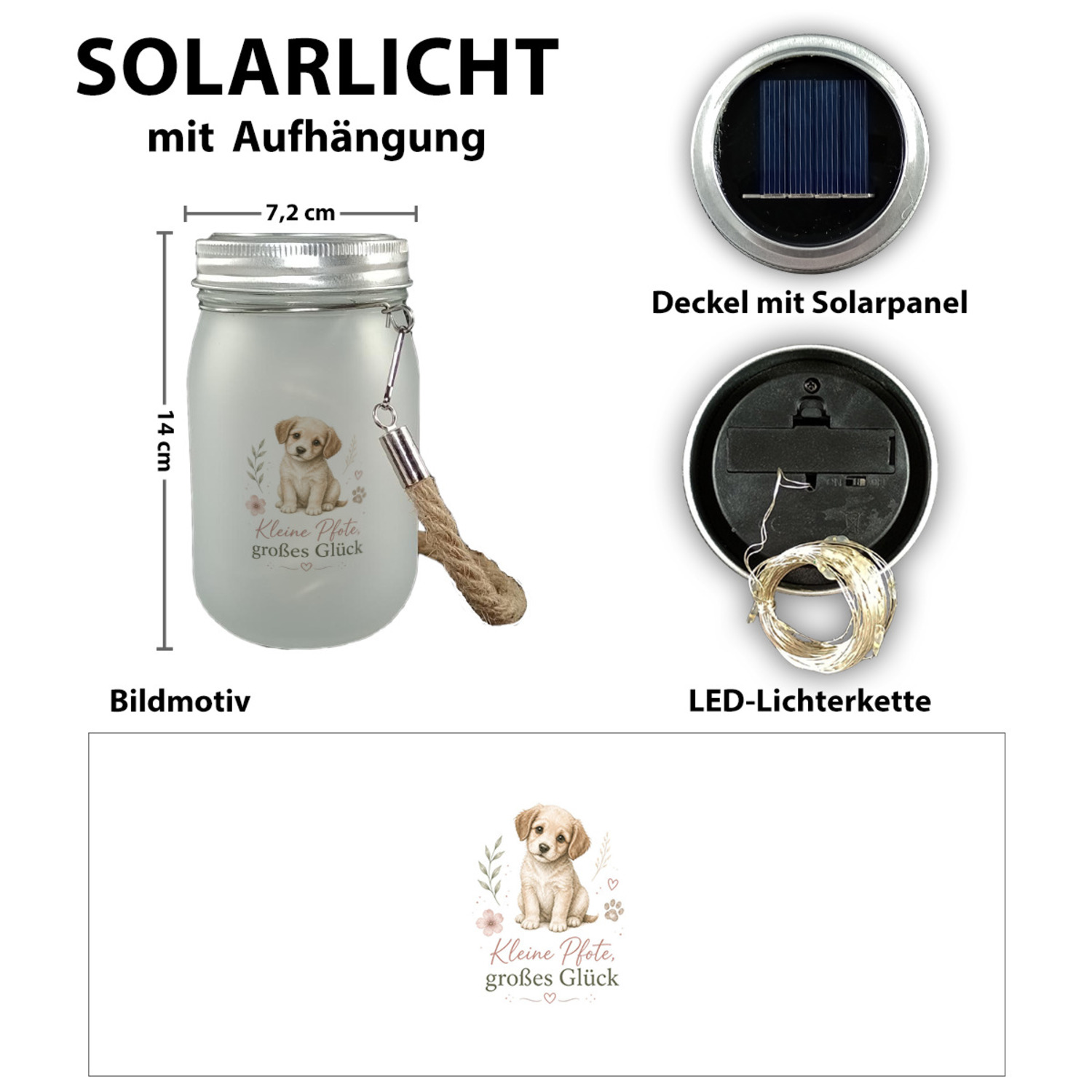 Solarlicht Kleine Pfote - Hängende Solarlampe Hund Deko-Leuchte – Ansicht 2