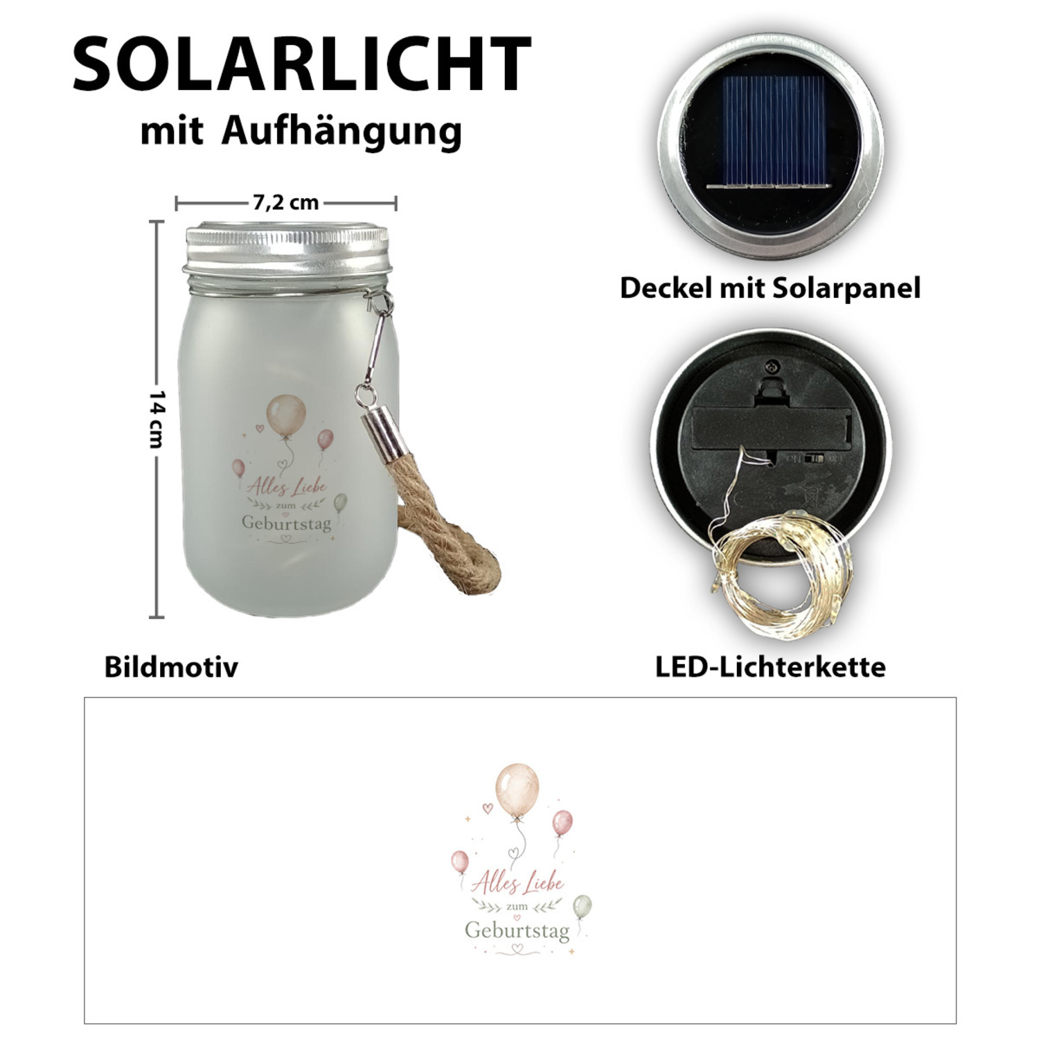 Solarlicht Alles Liebe zum Geburtstag - Solarlampe mit Herzen – Ansicht 2