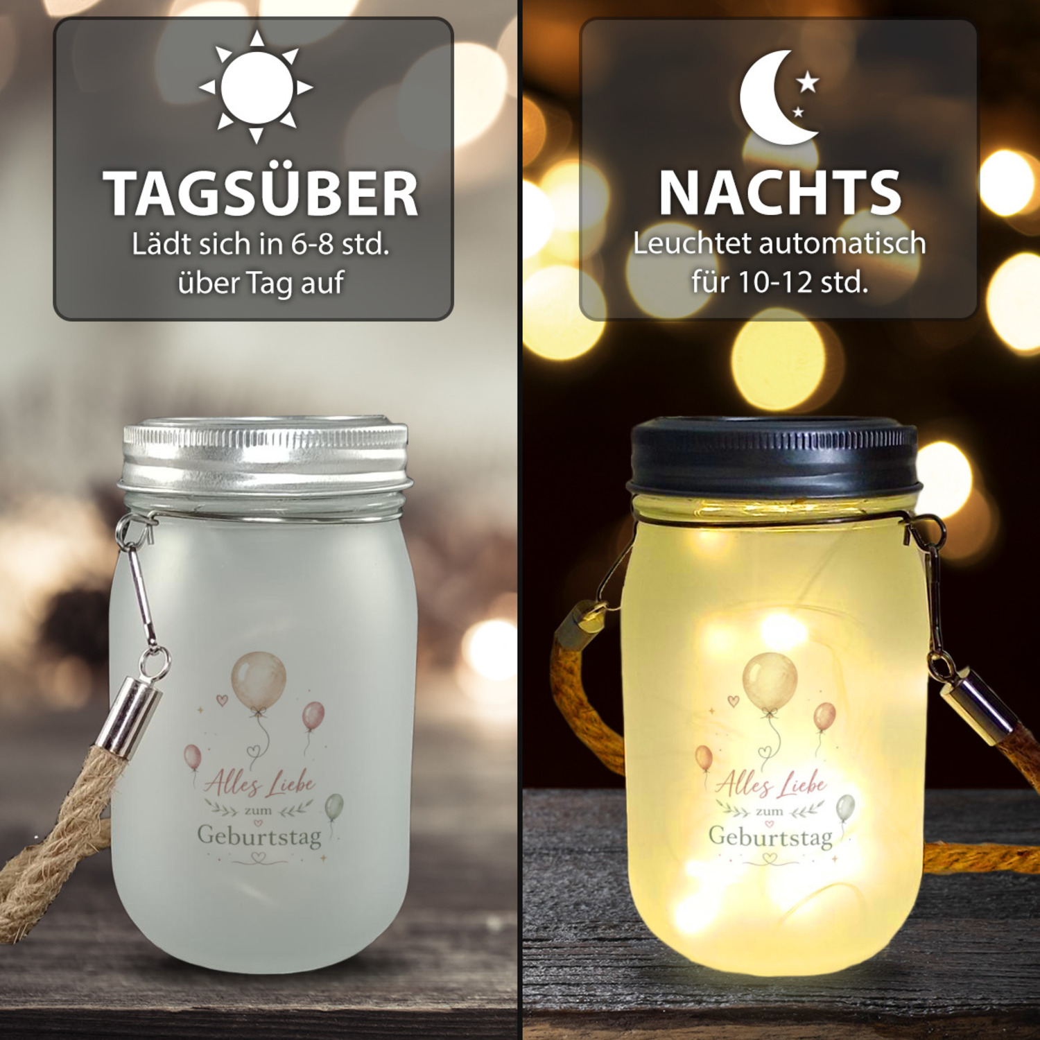 Solarlicht Alles Liebe zum Geburtstag - Solarlampe mit Herzen – Ansicht 3