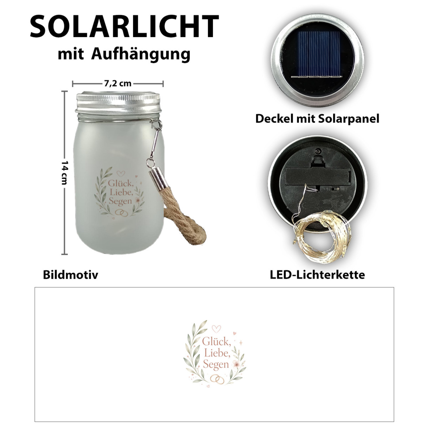 Solarlicht Glück - Solarlampe mit Hochzeitsspruch Deko-Leuchte – Ansicht 2