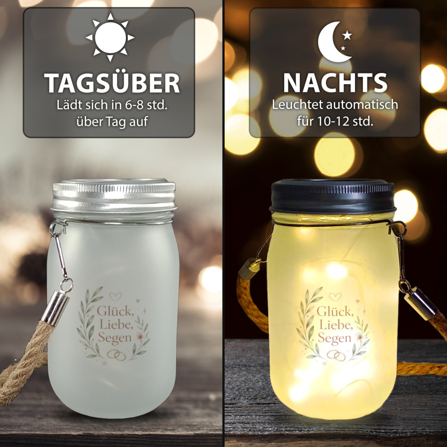 Solarlicht Glück - Solarlampe mit Hochzeitsspruch Deko-Leuchte – Ansicht 3