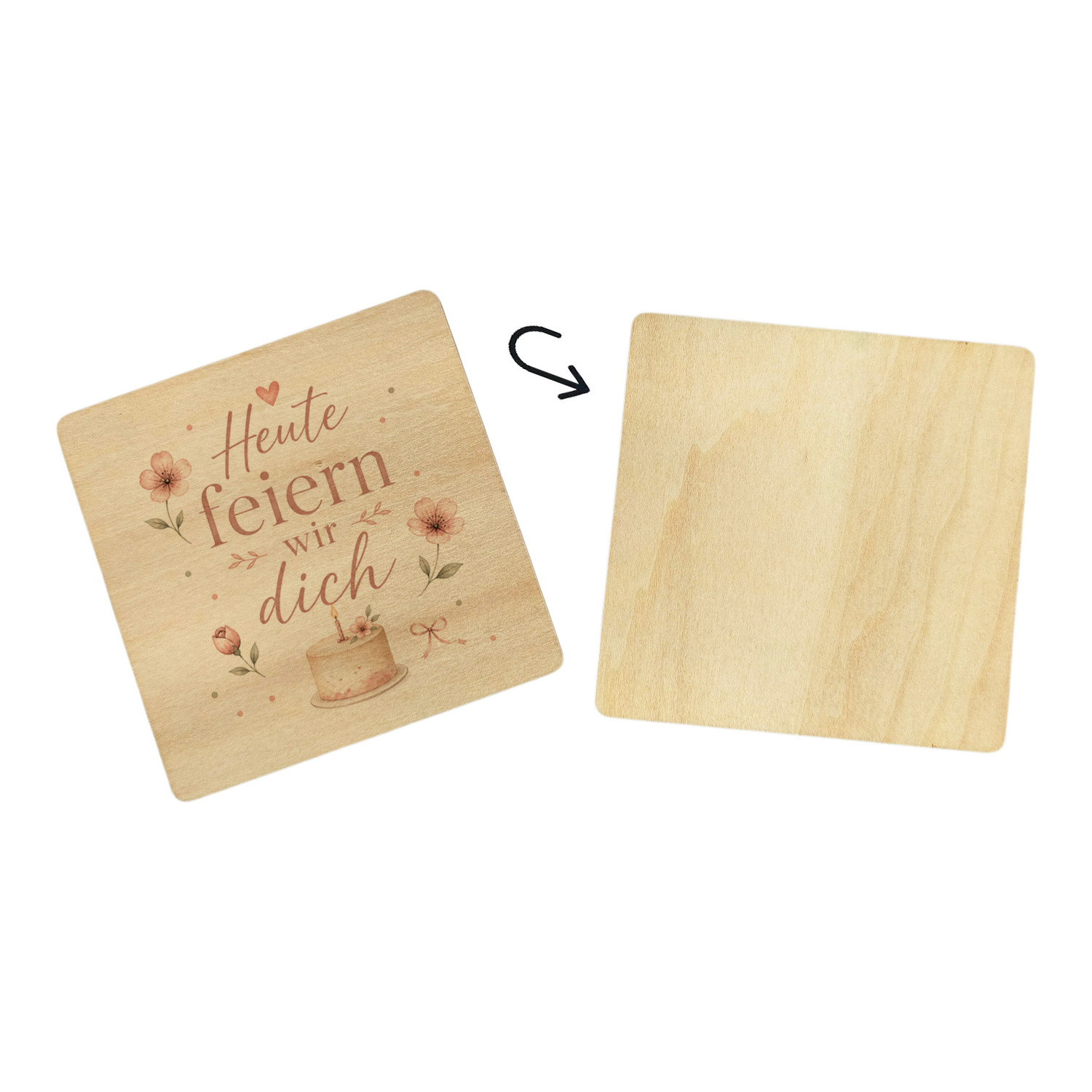 6er Set Untersetzer Holz Heute feiern wir dich - Blumen – Ansicht 3