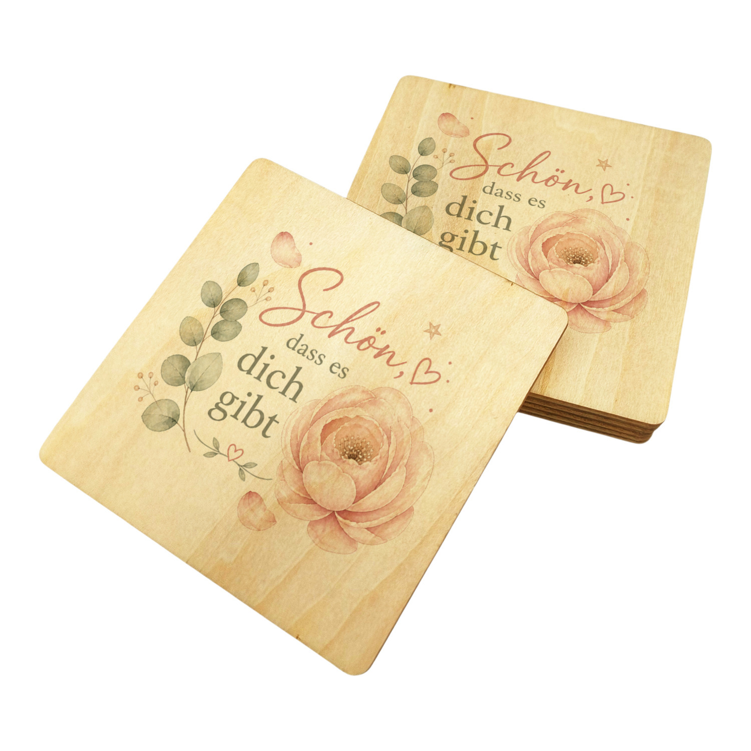 6er Set Untersetzer Holz Schön - Bierdeckel mit Eukalyptuszweig – Ansicht 2