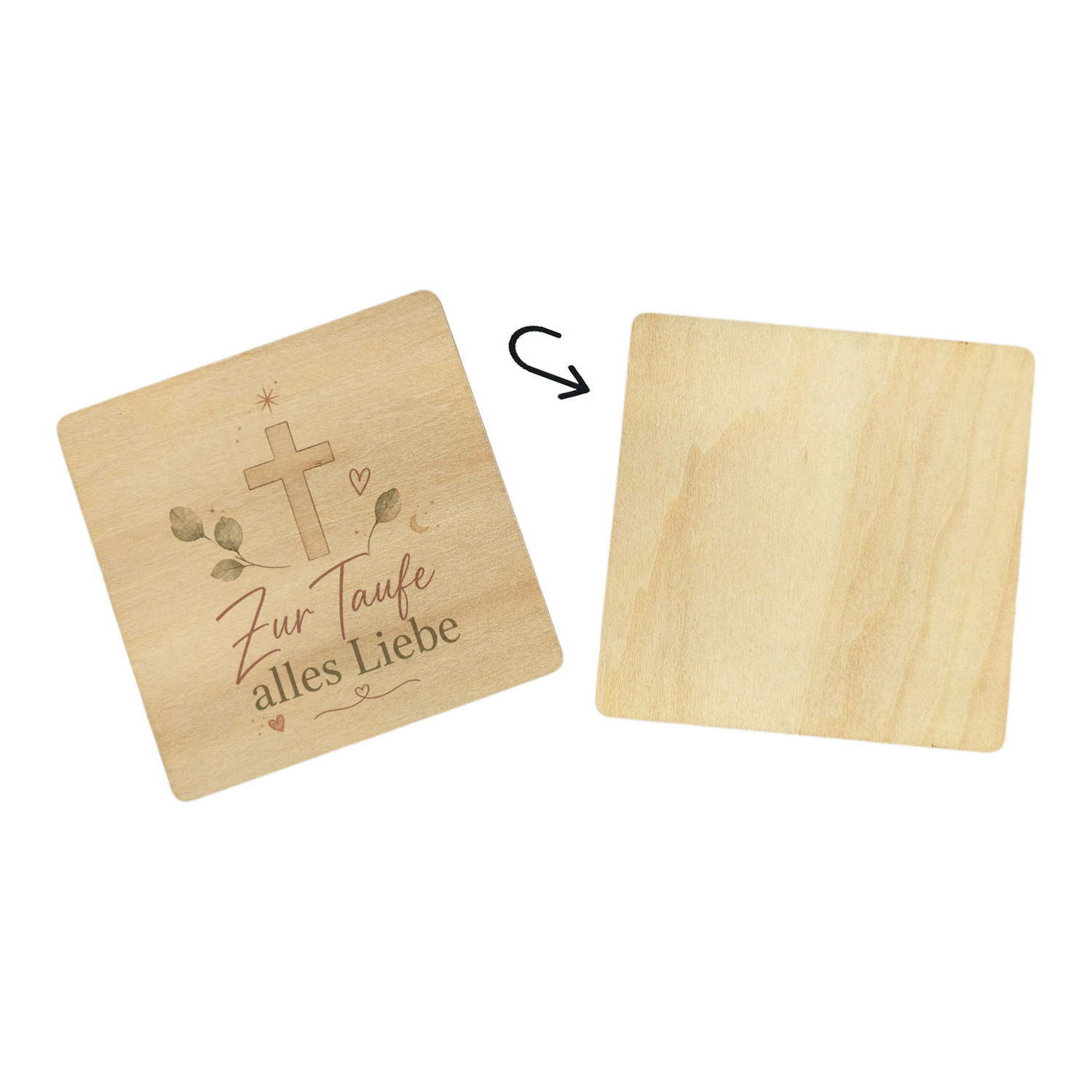 6er Set Untersetzer Holz Zur Taufe alles Liebe - Herz und Mond – Ansicht 3