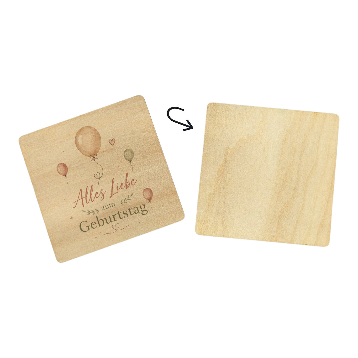 6er Set Untersetzer Holz Alles Liebe zum Geburtstag - Herz – Ansicht 3