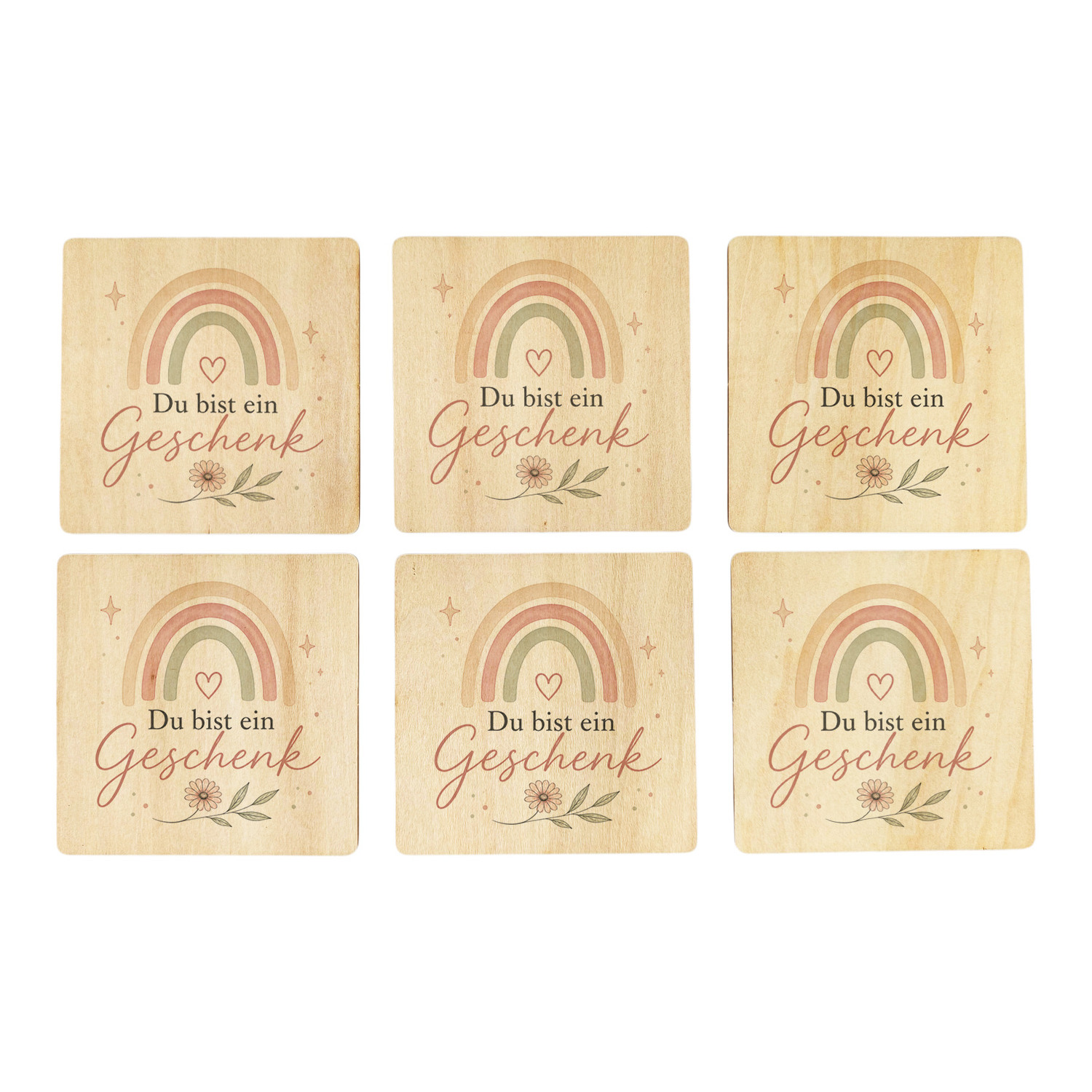 6er Set Untersetzer Holz Du bist ein - Regenbogen