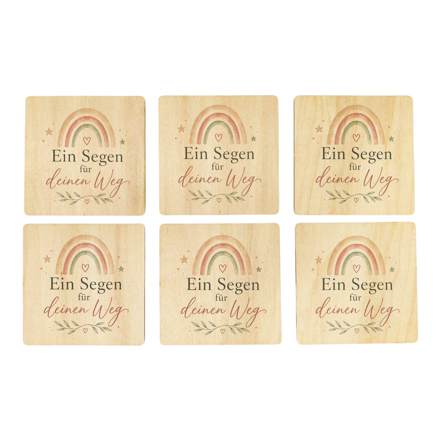 6er Set Untersetzer Holz Ein Segen für deinen Weg - Herzmotiv