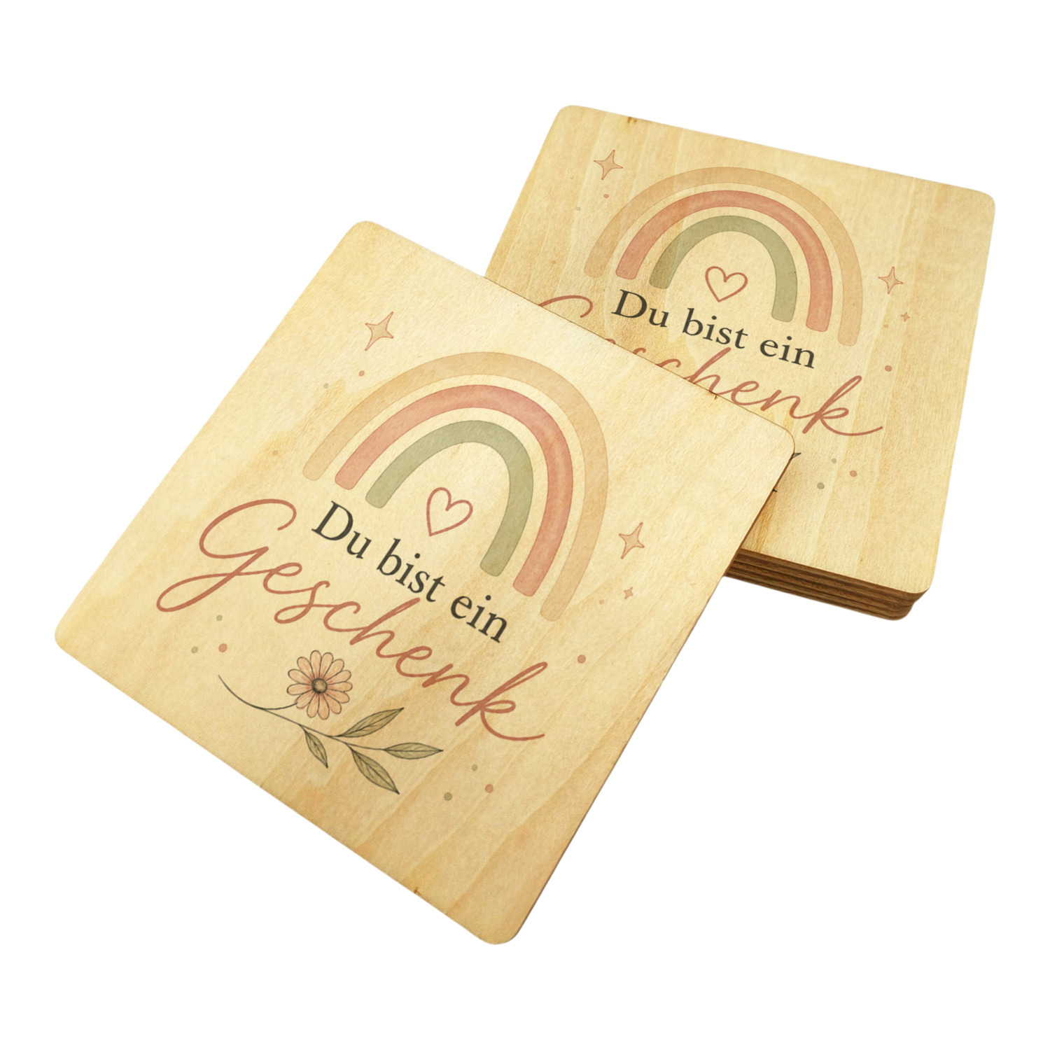 6er Set Untersetzer Holz Du bist ein - Regenbogen – Ansicht 2