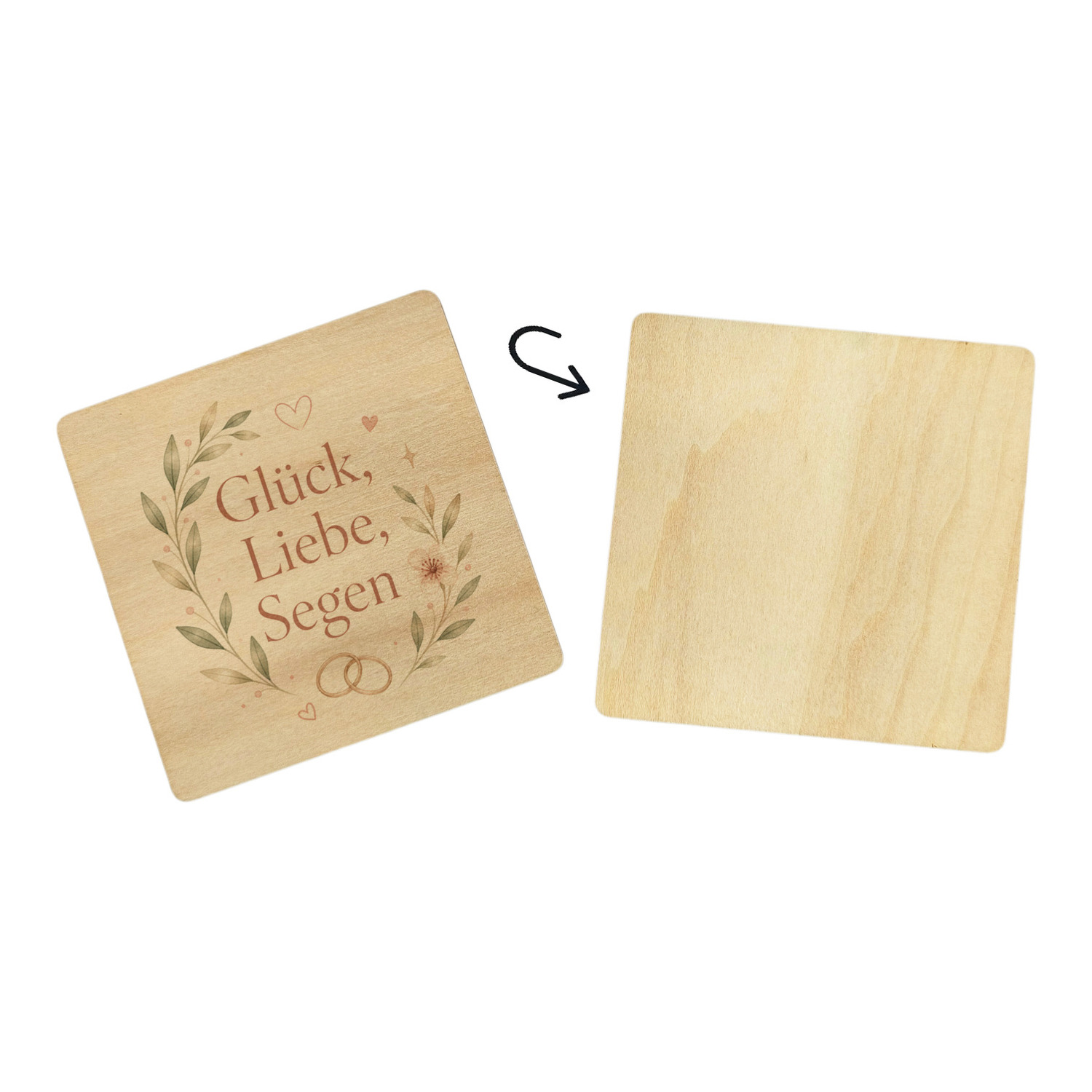 6er Set Untersetzer Holz Glück - Bierdeckel mit Hochzeitsmotiv – Ansicht 3