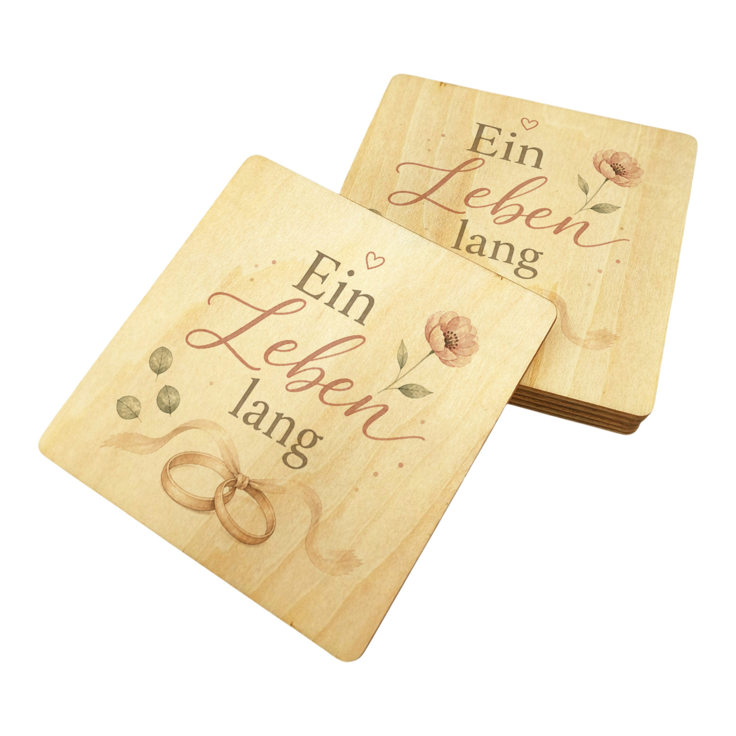 6er Set Untersetzer Holz Ein Leben lang - romantisch – Ansicht 2