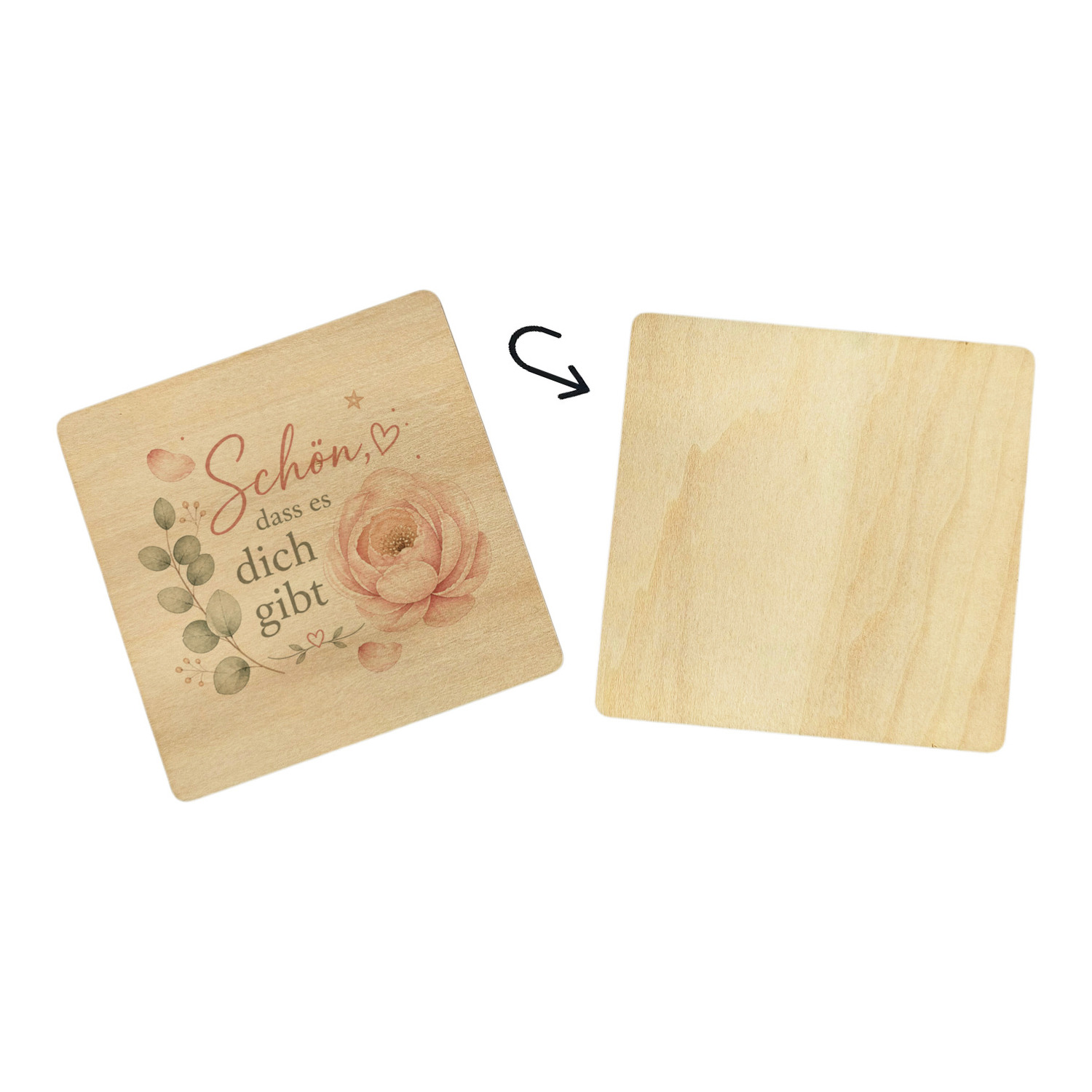 6er Set Untersetzer Holz Schön - Bierdeckel mit Eukalyptuszweig – Ansicht 3