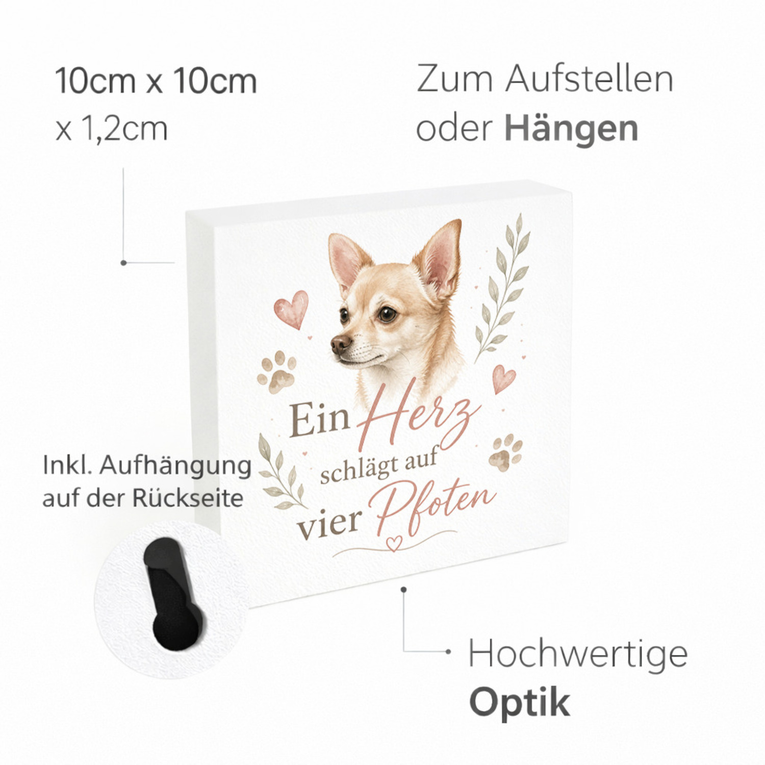Holzbild in 10x10 cm Ein Herz schlägt auf vier Pfoten Holzdeko – Ansicht 4