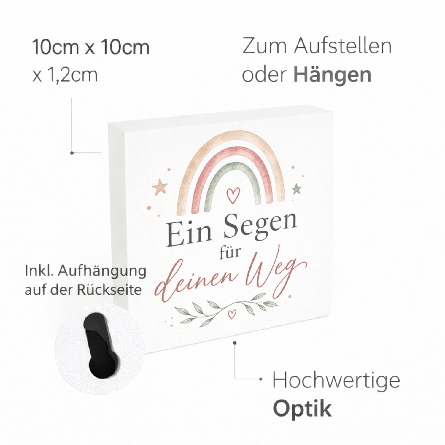 Holzbild in 10x10 cm Ein Segen für deinen Weg - Regenbogen – Ansicht 4
