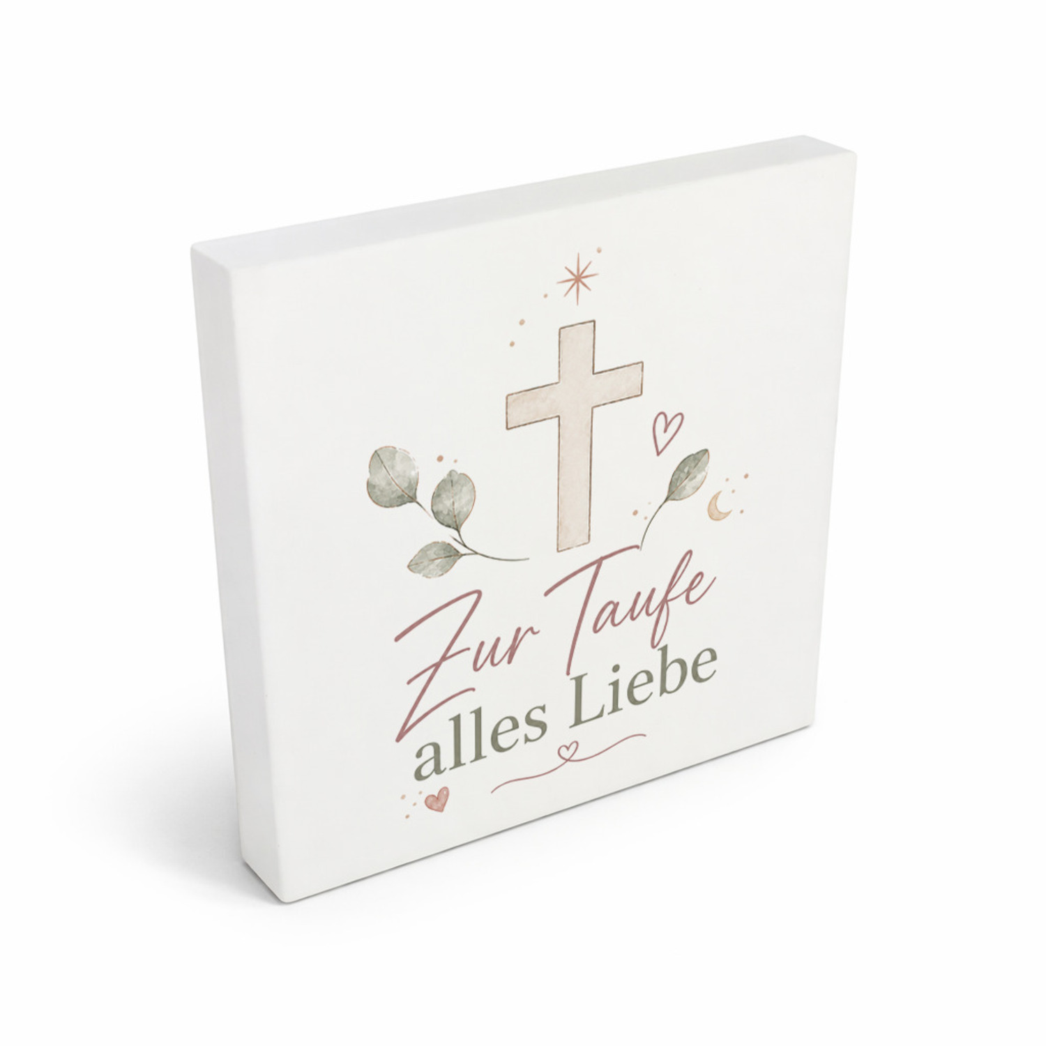 Holzbild in 10x10 cm Zur Taufe alles Liebe - Kreuz Holzdeko