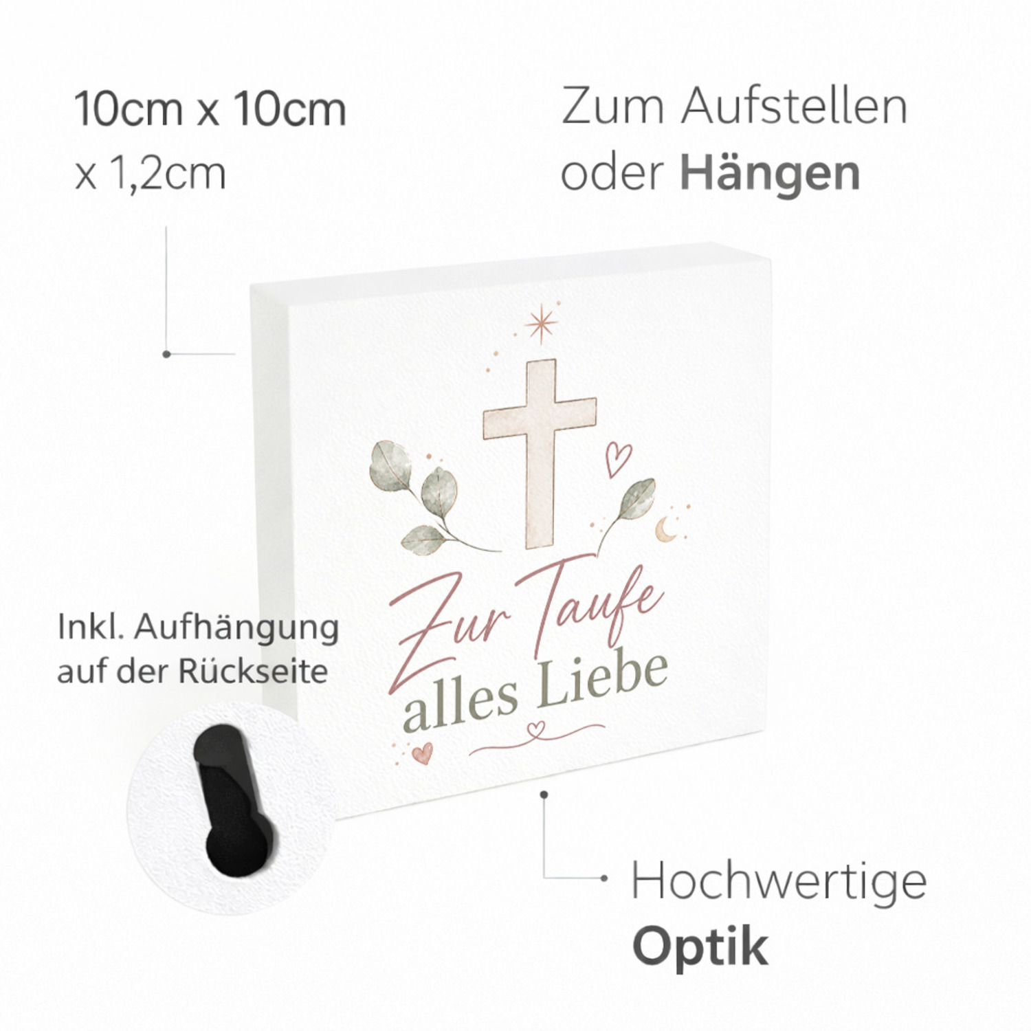 Holzbild in 10x10 cm Zur Taufe alles Liebe - Kreuz Holzdeko – Ansicht 4
