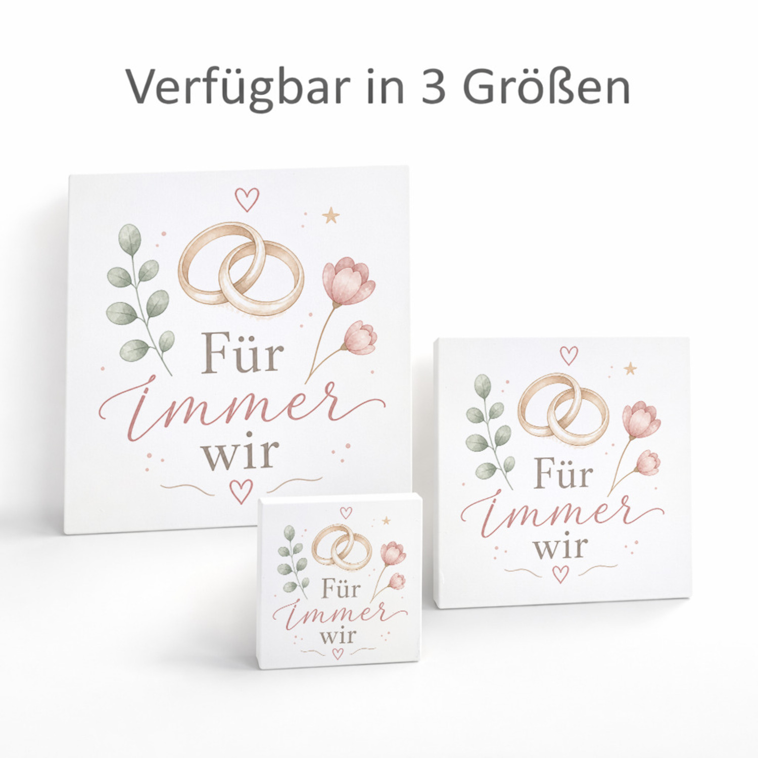 Holzbild in 10x10 cm Für immer wir - Holzdeko mit Ringmotiv – Ansicht 8