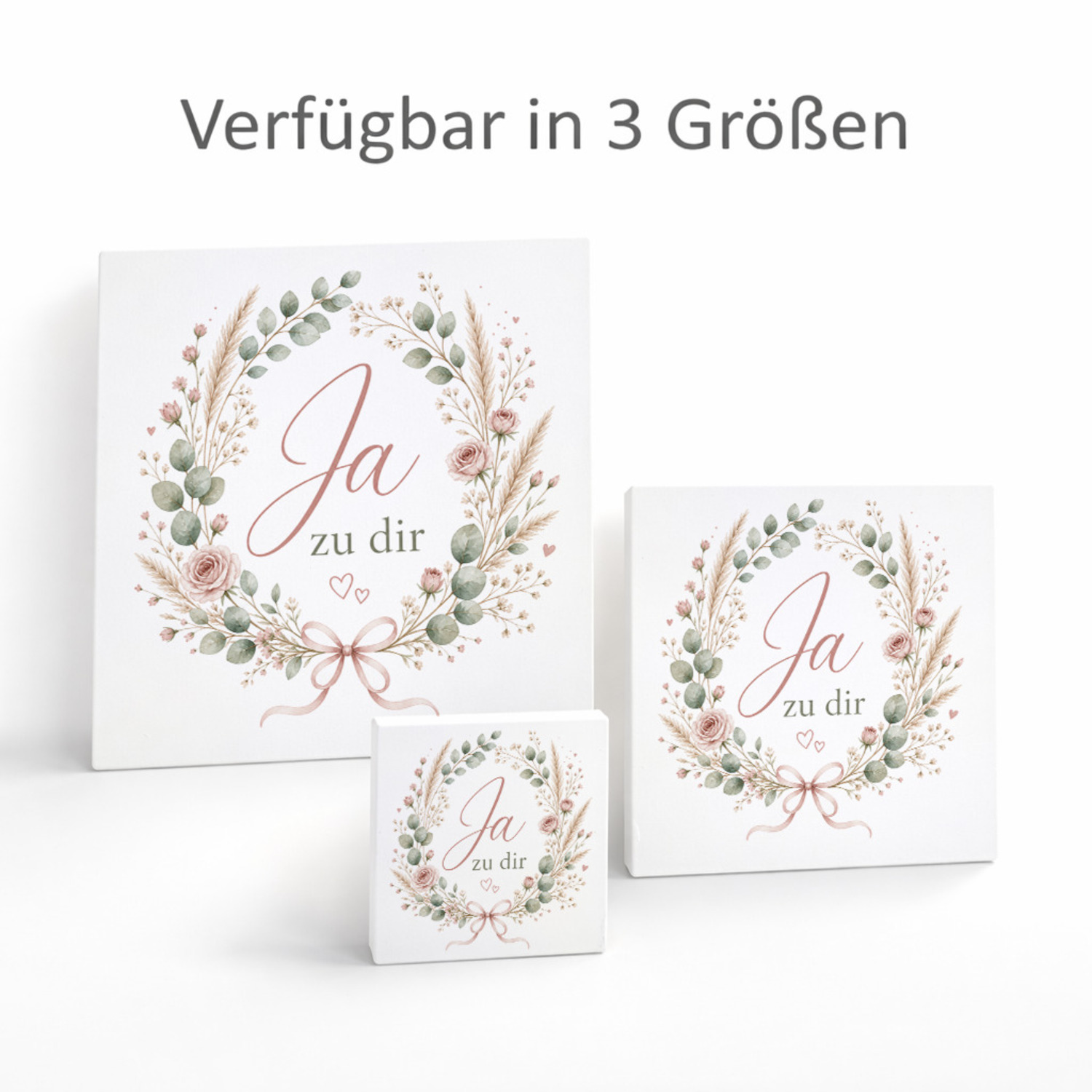 Holzbild in 10x10 cm Ja zu dir - Rosen und Eukalyptus im Kranz – Ansicht 8