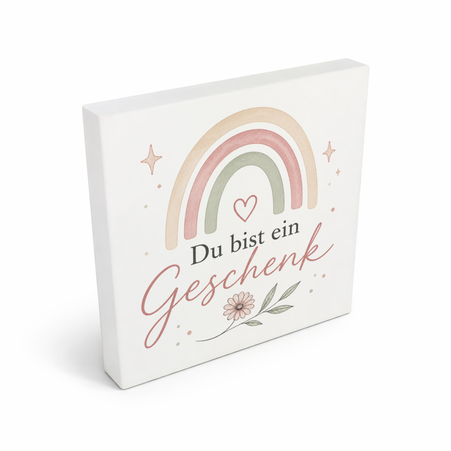 Holzbild in 10x10 cm Du bist ein Geschenk - in sanften Pastellfarben