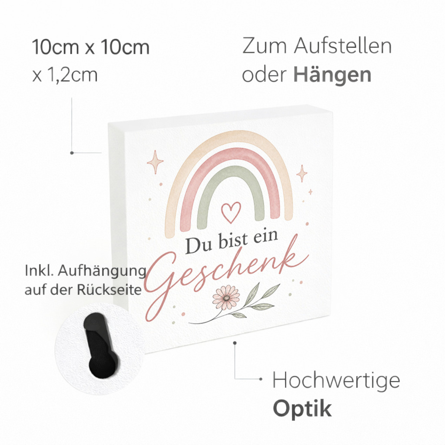Holzbild in 10x10 cm Du bist ein Geschenk - in sanften Pastellfarben – Ansicht 4