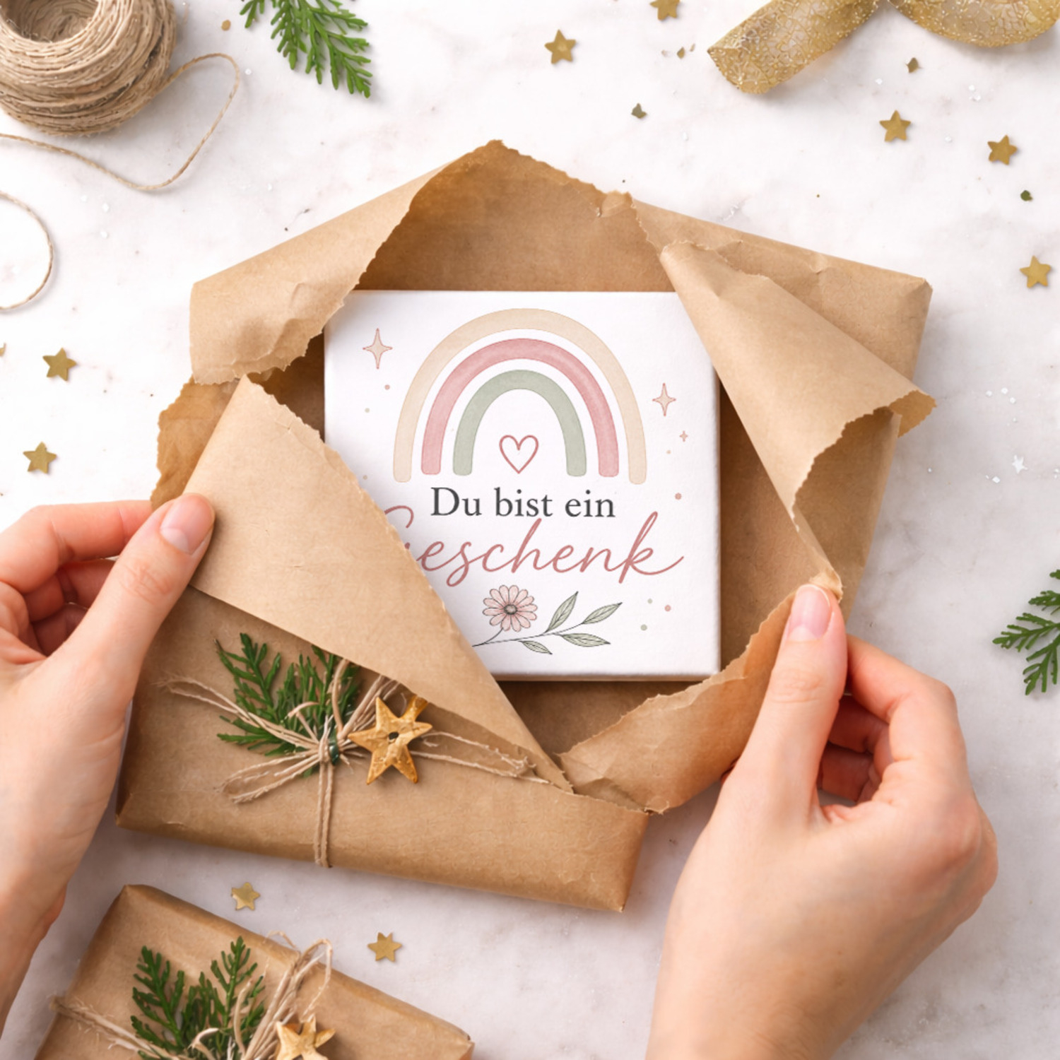 Holzbild in 10x10 cm Du bist ein Geschenk - in sanften Pastellfarben – Ansicht 5
