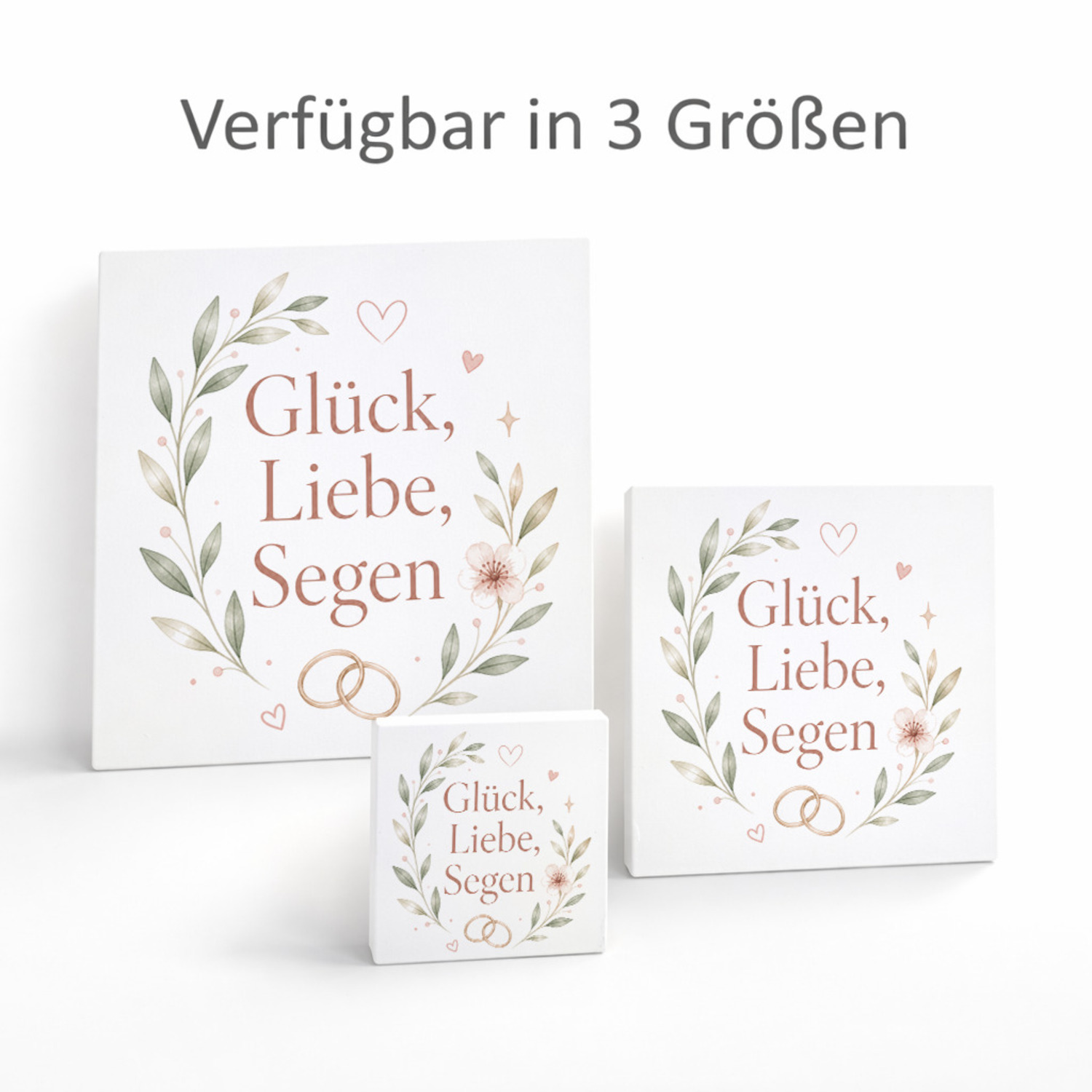 Holzbild in 10x10 cm Glück - Blumen Herzen und Ringen Holzdeko – Ansicht 8