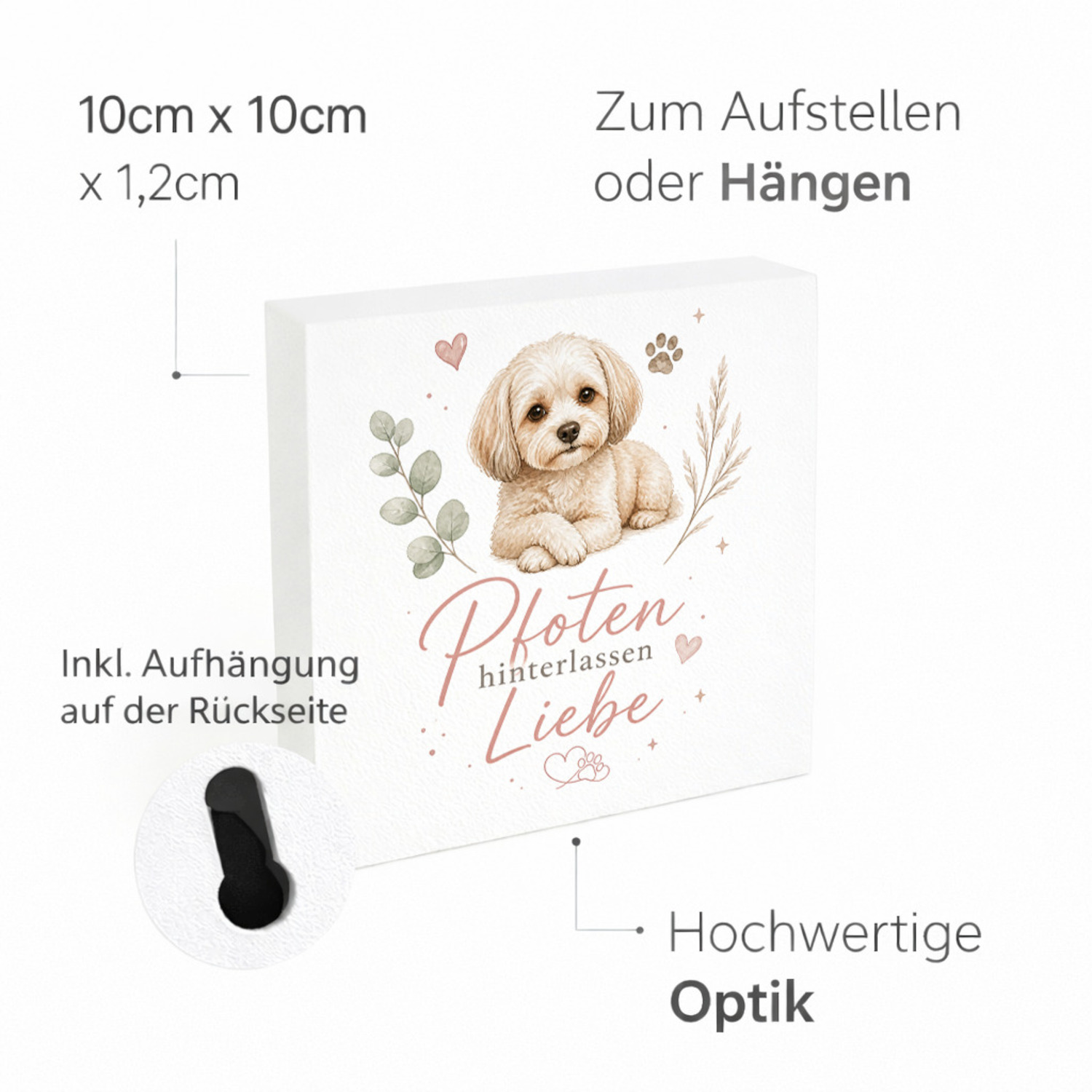 Holzbild in 10x10 cm Pfoten hinterlassen Liebe - Herzpfote – Ansicht 4