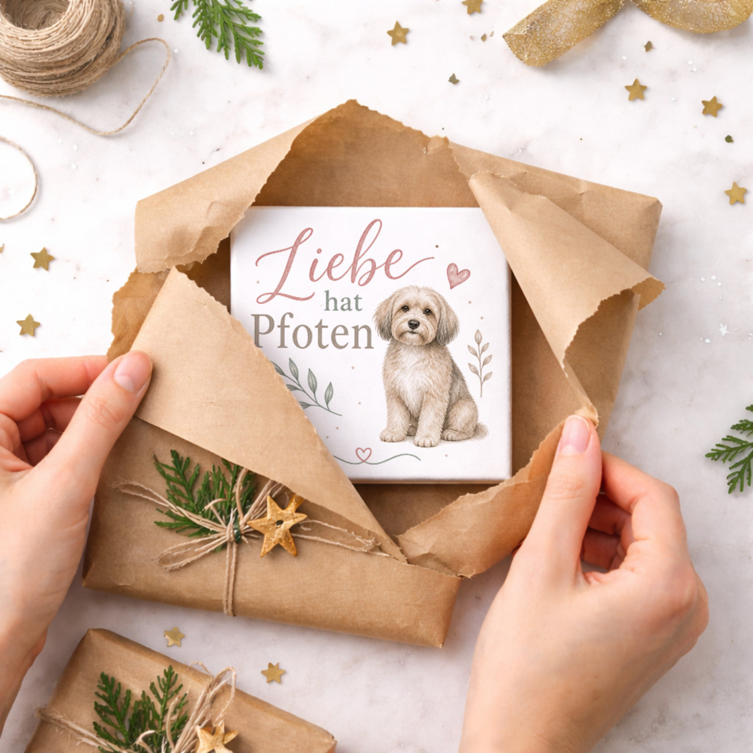 Holzbild in 10x10 cm Liebe hat Pfoten - Tierliebe Deko mit Hund – Ansicht 5