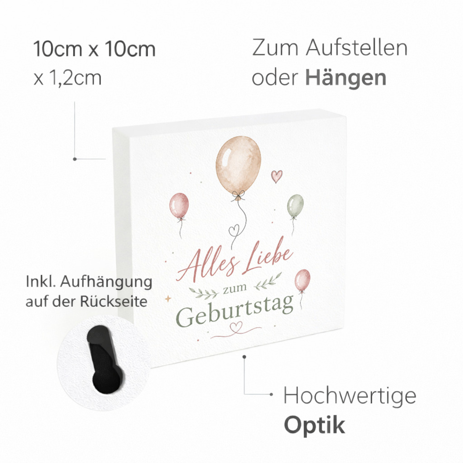 Holzbild in 10x10 cm Alles Liebe zum Geburtstag - Ballons – Ansicht 4