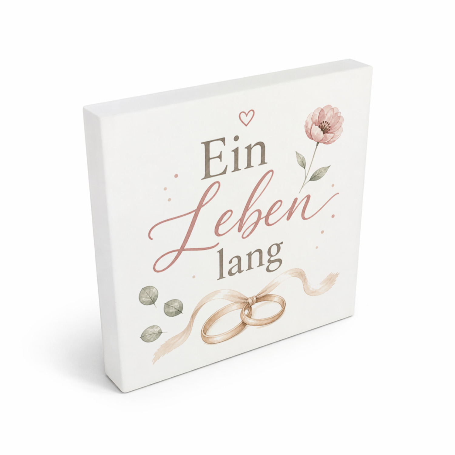 Holzbild in 10x10 cm Ein Leben lang - zartes Motiv mit Ringen