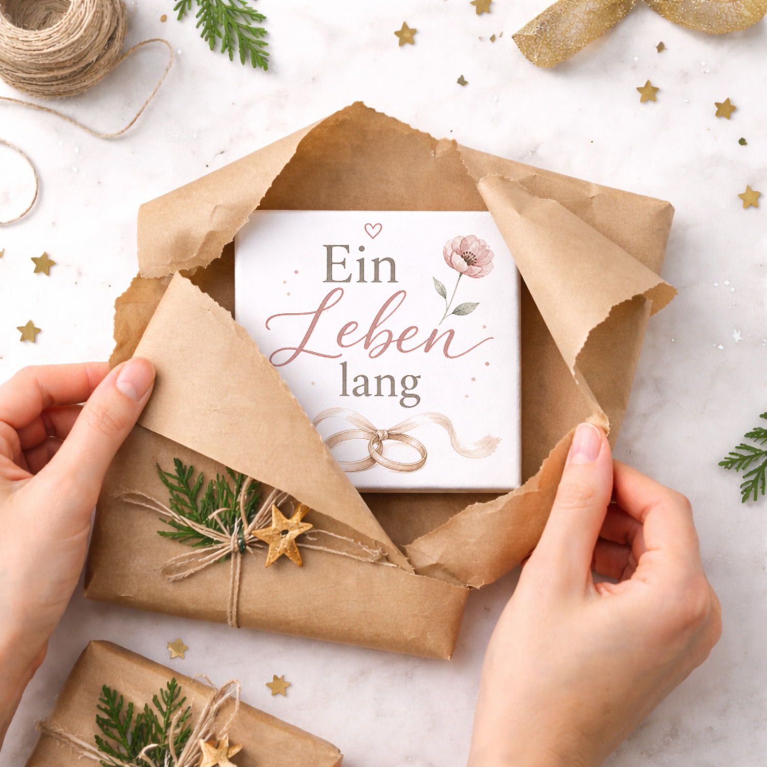 Holzbild in 10x10 cm Ein Leben lang - zartes Motiv mit Ringen – Ansicht 5