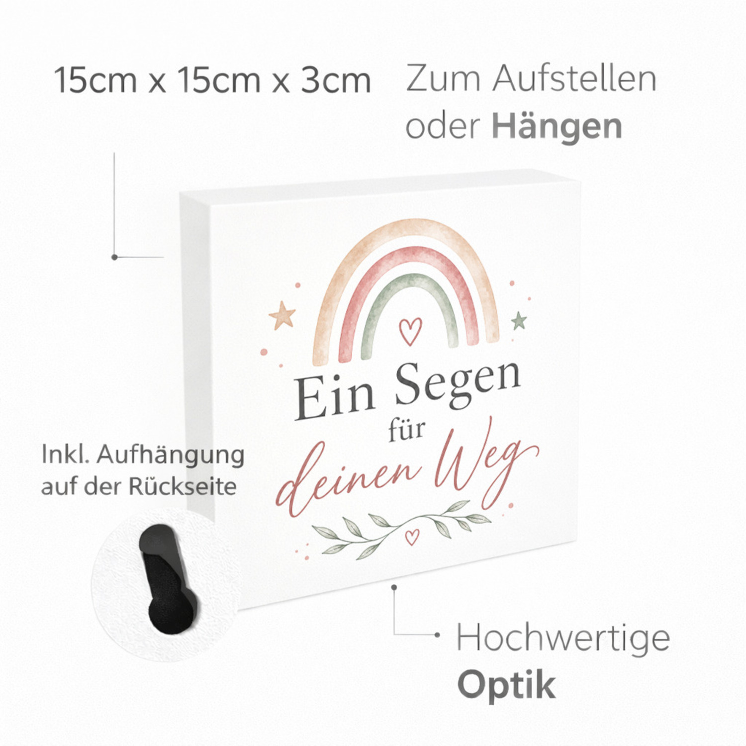 Holzbild in 15x15 cm Ein Segen für deinen Weg - Regenbogen – Ansicht 4