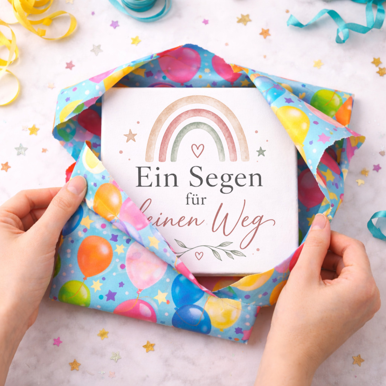 Holzbild in 15x15 cm Ein Segen für deinen Weg - Regenbogen – Ansicht 5