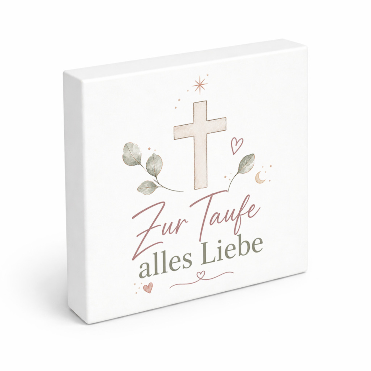 Holzbild in 15x15 cm Zur Taufe alles Liebe - Kreuz Holzdeko