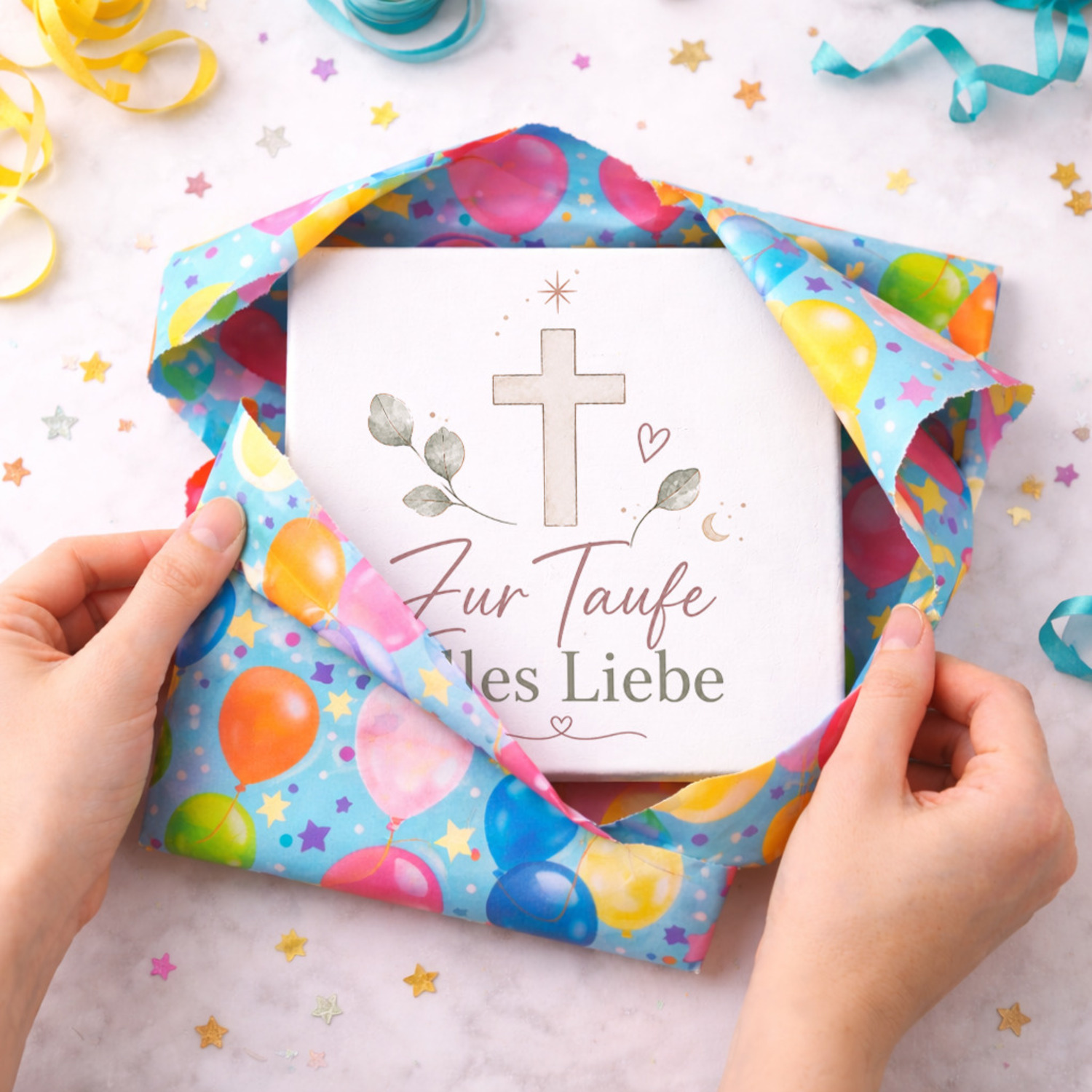 Holzbild in 15x15 cm Zur Taufe alles Liebe - Kreuz Holzdeko – Ansicht 5