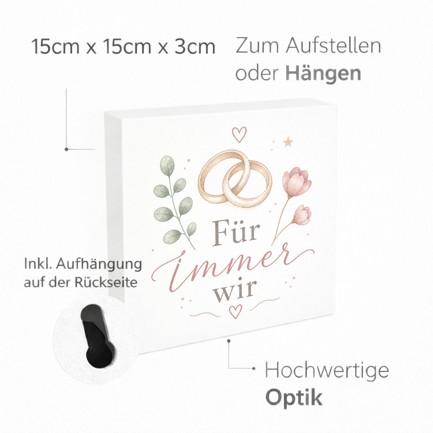 Holzbild in 15x15 cm Für immer wir - Wandbild Holz in Pastell – Ansicht 4