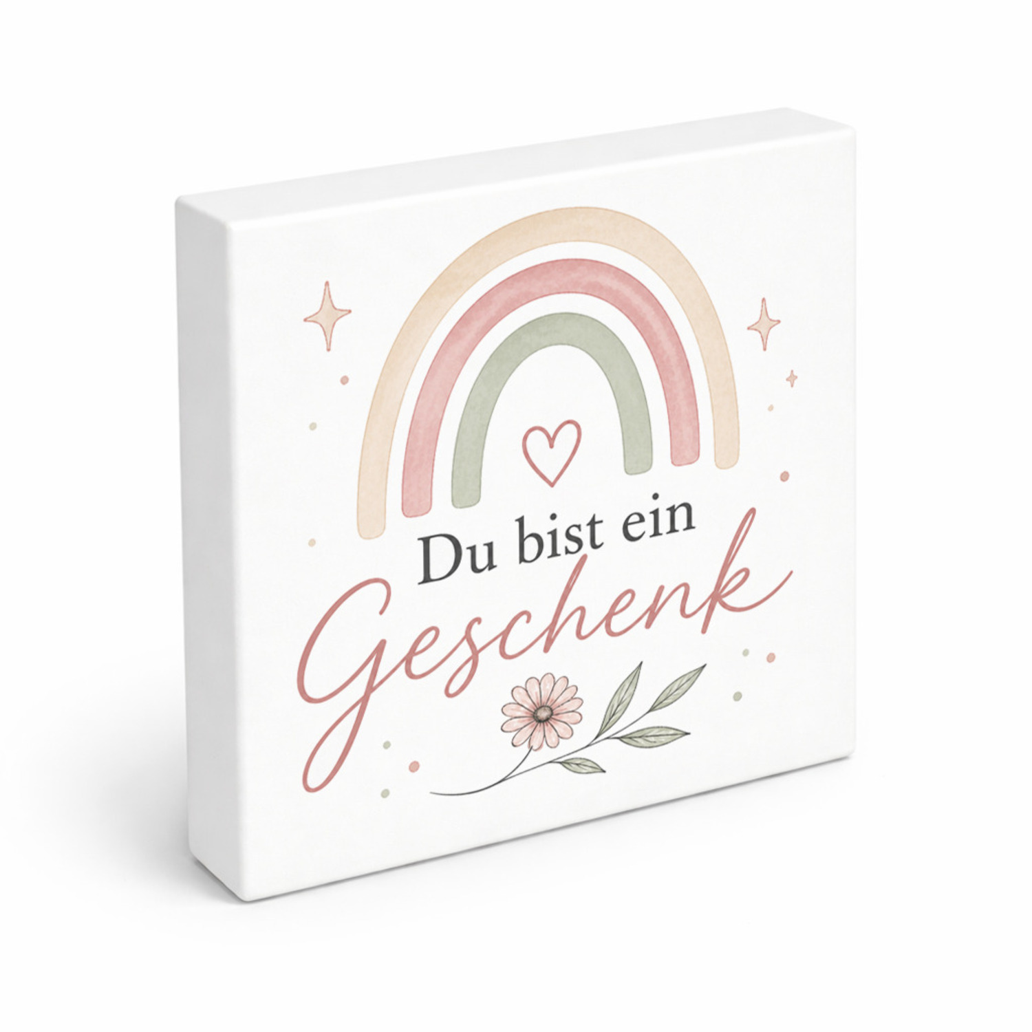 Holzbild in 15x15 cm Du bist ein Geschenk - zarte Wanddeko mit Herzmotiv