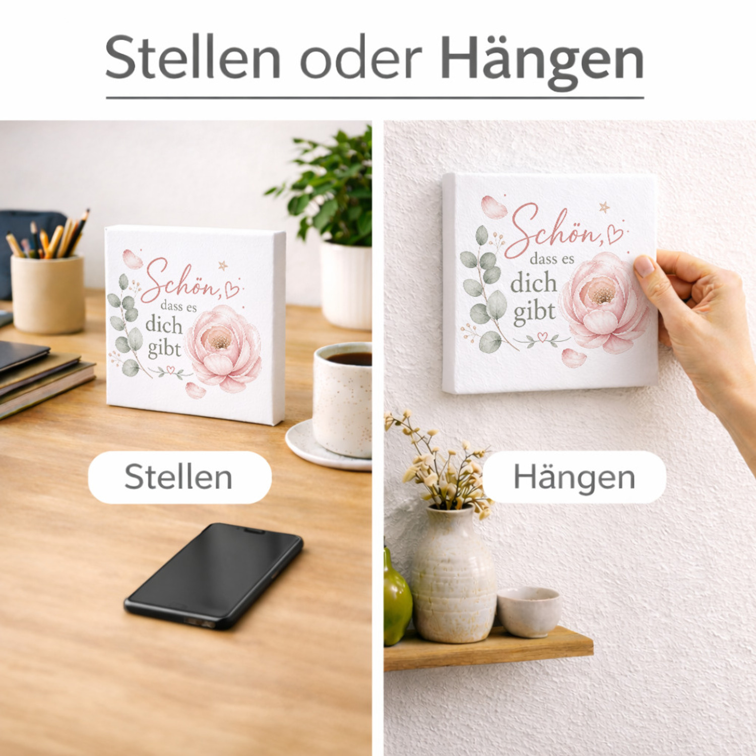 Holzbild in 15x15 cm Schön - Holzdeko mit Blumenspruch – Ansicht 2