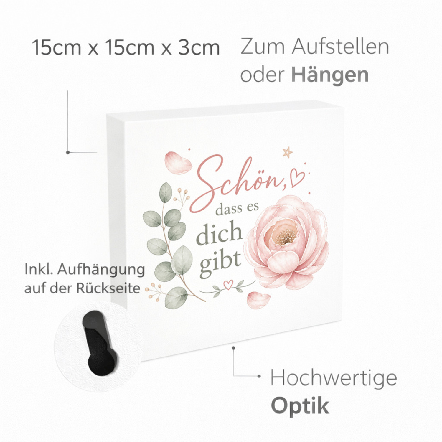 Holzbild in 15x15 cm Schön - Holzdeko mit Blumenspruch – Ansicht 4