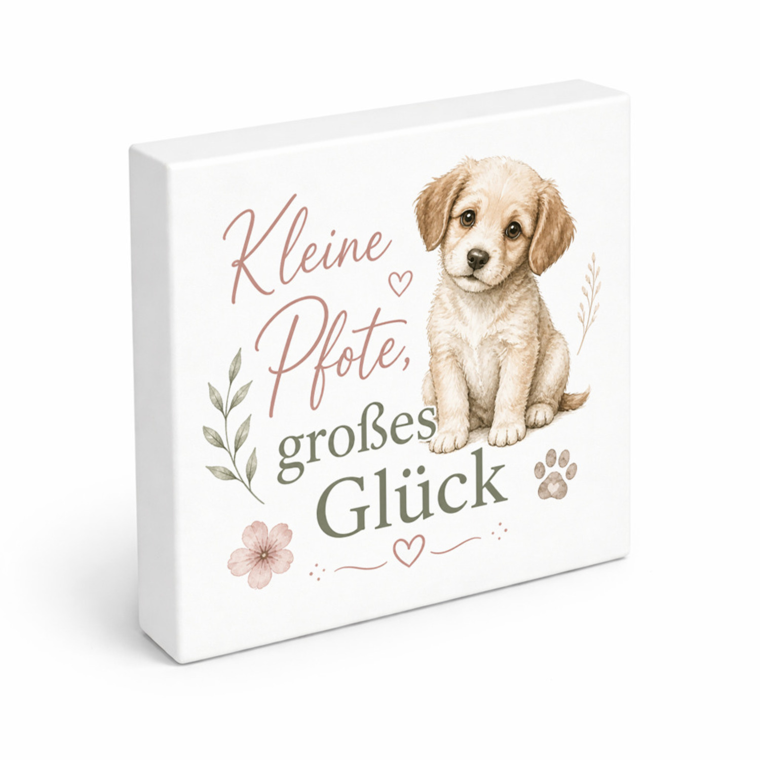 Holzbild in 15x15 cm Kleine Pfote - zarter Hund im -Stil