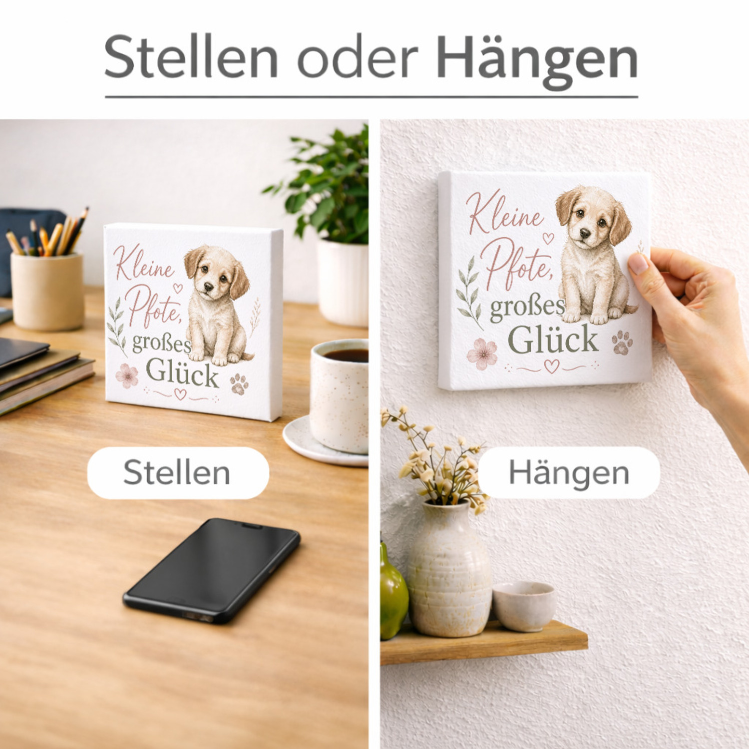 Holzbild in 15x15 cm Kleine Pfote - zarter Hund im -Stil – Ansicht 2